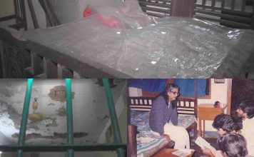 বরেণ্য চিত্রশিল্পী এস এম সুলতানের বসতঘরের ক'রুণদ'শা, ভে'ঙ্গে প'ড়েছে ছাদের পলে'স্তারা