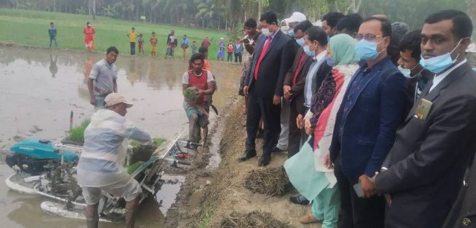 নড়াইলে রাইসপ্লান্টারের মাধ্যমে ধানের চারা রোপণ কার্যক্রমের উদ্বোধন