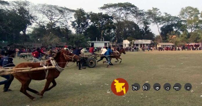 নড়াইলে সুলতান মেলায় ঘোড়ার গাড়ির দৌঁড় প্রতিযোগিতা