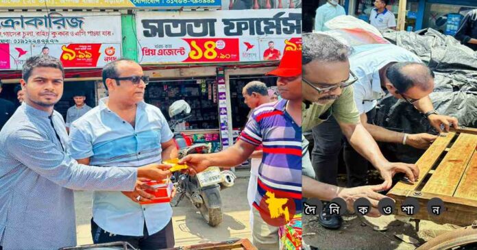 দুর্ঘটনারোধে নড়াইলে ভ্যানচালকদের মাঝে রেডিয়াম স্টিকার বিতরণ